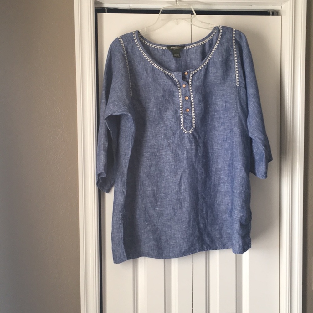 Eddie Bauer 3/4 sleeve linen beachy shirt